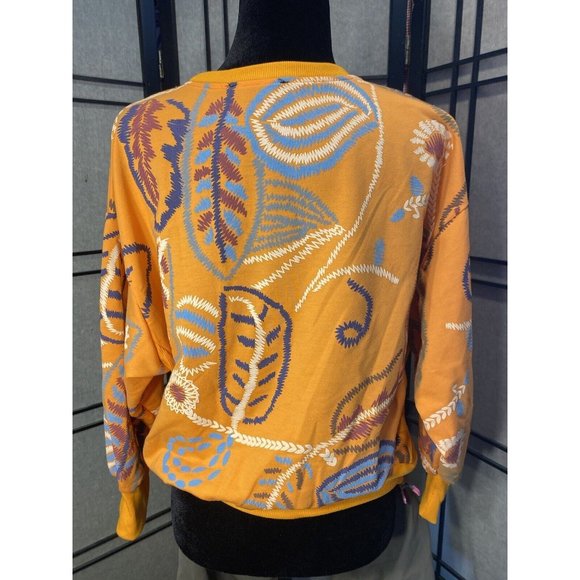 J. NNA Sweatshirt Womens Size M Orange Vibrant Florals - Picture 3 of 12